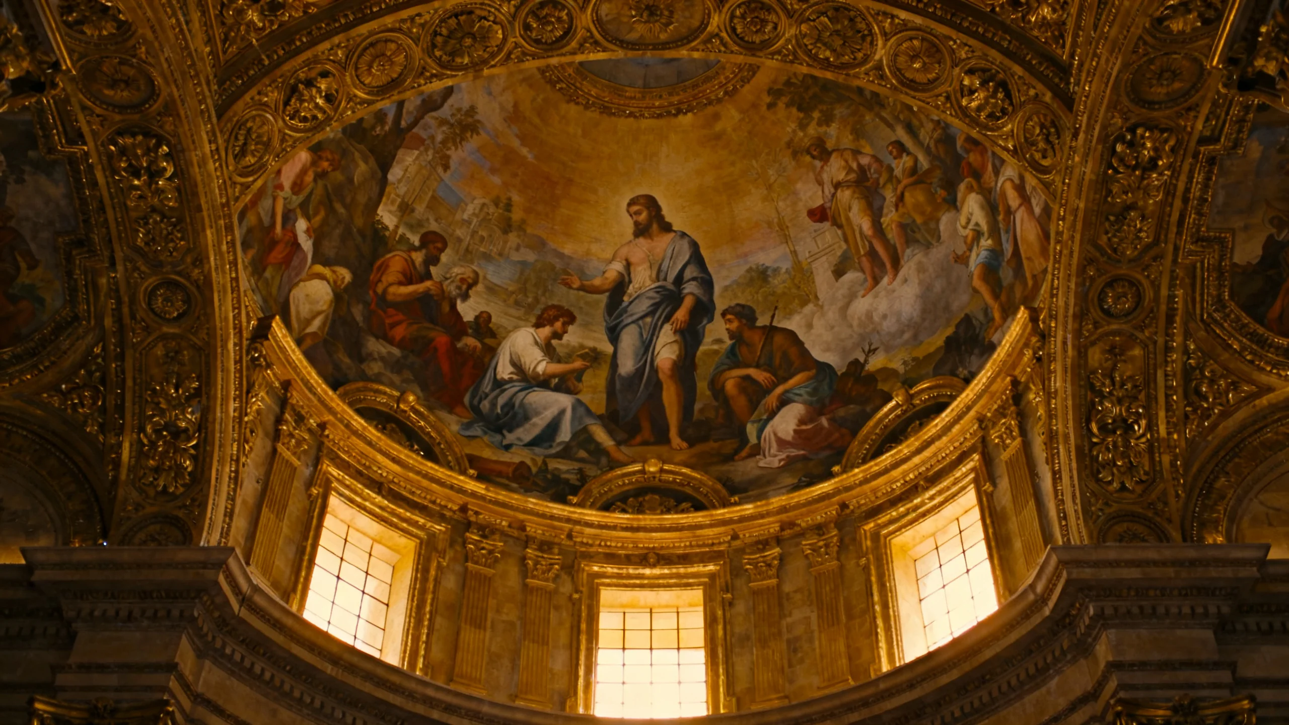 The vault of St John's Co-Cathedral in Valletta, with Mattia Preti's painted scenes from the life of John the Baptist
